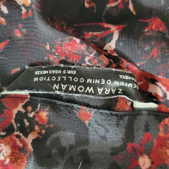 Zara Sheer Pink & Black Floral Shirt Dress size small - Picture 6 of 6